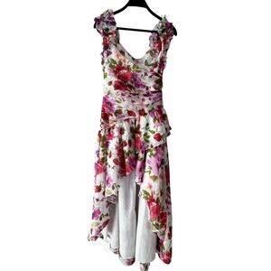 Abercrombie & Fitch Floral Ruffle Midi Dress White Multi XSP New w/ Tags